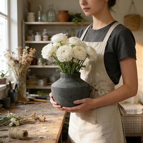 Ceramic Vase, 5.5 Inch Pottery Farmhouse Rustic Vase, Handcrafted Weathered Vases, Small Flower Vase for Home Decor, Living Room, Table, Shelf, Mantel, Neutral in Saudi Arabia
