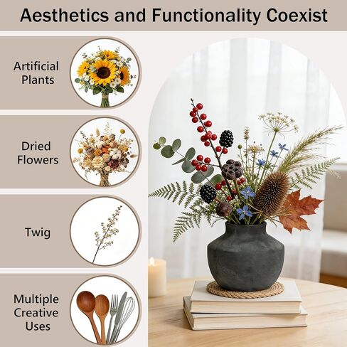 Ceramic Vase, 5.5 Inch Pottery Farmhouse Rustic Vase, Handcrafted Weathered Vases, Small Flower Vase for Home Decor, Living Room, Table, Shelf, Mantel, Neutral in Saudi Arabia