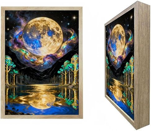 urvip أدى إطار الصورة متوهجة، 3d السماء المرصعة بالنجوم الأزرق القمر جدار الفن، 9x12 بوصة عكس الضوء تضيء اللوحة الخفيفة لغرفة النوم، ديكور جمالي فريد، هدية عيد ميلاد كبيرة للنساء الرجال in Kuwait