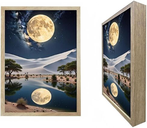 urvip أدى إطار الصورة متوهجة، 3d السماء المرصعة بالنجوم الأزرق القمر جدار الفن، 9x12 بوصة عكس الضوء تضيء اللوحة الخفيفة لغرفة النوم، ديكور جمالي فريد، هدية عيد ميلاد كبيرة للنساء الرجال in Kuwait