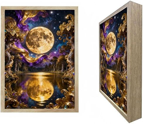 urvip أدى إطار الصورة متوهجة، 3d السماء المرصعة بالنجوم الأزرق القمر جدار الفن، 9x12 بوصة عكس الضوء تضيء اللوحة الخفيفة لغرفة النوم، ديكور جمالي فريد، هدية عيد ميلاد كبيرة للنساء الرجال in Kuwait