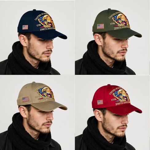 4 عبوات من قبعات البيسبول للذكرى السنوية الـ 250 للولايات المتحدة، قبعات وطنية قابلة للتعديل مع نسر وعلم مطبوعين، قبعات تحية تذكارية للرجال والنساء متعددة in Kuwait