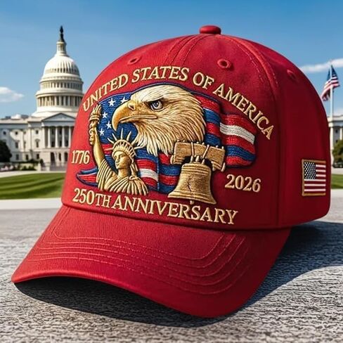 4 عبوات من قبعات البيسبول للذكرى السنوية الـ 250 للولايات المتحدة، قبعات وطنية قابلة للتعديل مع نسر وعلم مطبوعين، قبعات تحية تذكارية للرجال والنساء متعددة in Kuwait
