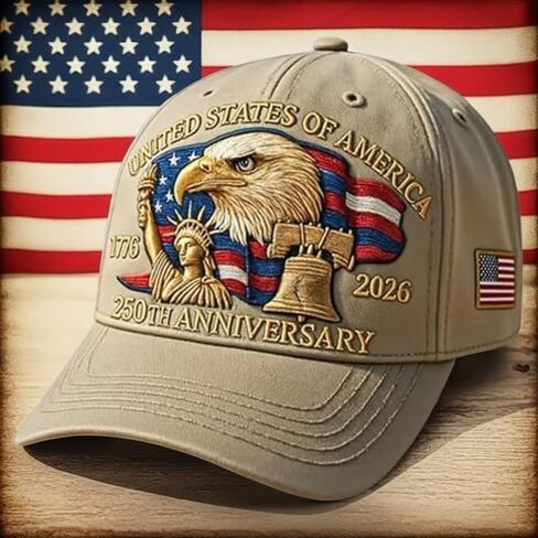 4 عبوات من قبعات البيسبول للذكرى السنوية الـ 250 للولايات المتحدة، قبعات وطنية قابلة للتعديل مع نسر وعلم مطبوعين، قبعات تحية تذكارية للرجال والنساء متعددة in Kuwait