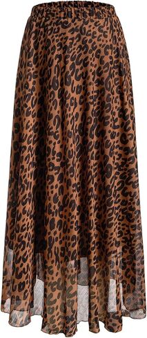 GORGLITTER Women's Plus Leopard Animal Print Long Skirts Y2k Cheetah Flare Chiffon Maxi Skirt Trendy Fall in Kuwait
