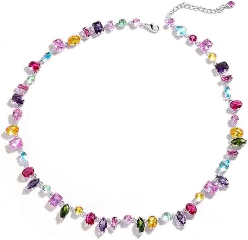 UUONLY قلادة كريستال قوس قزح مطلية بالفضة، سباركلي مكعب زركونيا حجر الراين متعدد الألوان سلسلة قلادة سوار القرط مجموعة مجوهرات in Kuwait