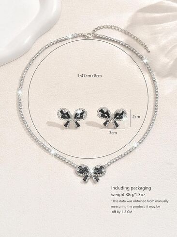 Janiasly Gorgeous Crystal Bow Jewelry Set Rhinestone Tennis Chain Necklace and Stud Earrings Vintage crystal Bow Knot Pendant Choker Necklace Bridal Wedding Accessories for Women in Saudi Arabia