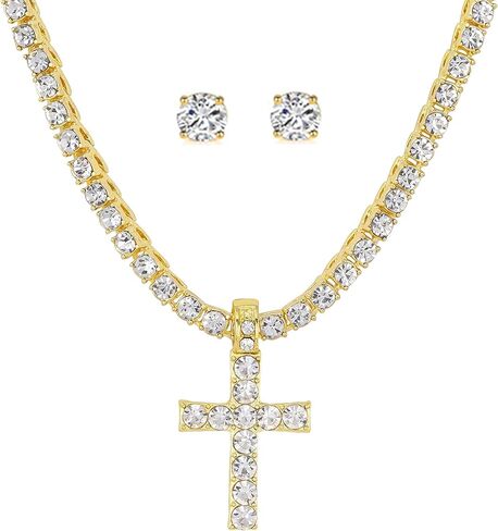 مجموعة مجوهرات Slay Queen w/Ladies on Fire Iced Out حجر الراين قلادة تنس ألماس أو أقراط أو قلادة أو سوار بلينغ - TPBE-01 in Kuwait