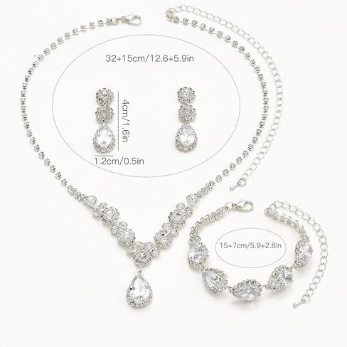 Silver Prom Jewelry Set Rhinestone Necklace Earrings Bracelet Set Costume Jewelry for Women Party Wedding Accessories Dress Up for Prom Wedding and Special Occasions in Saudi Arabia