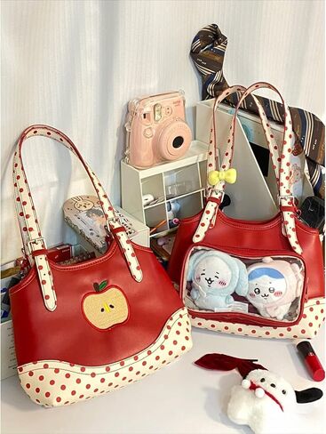 Umhje حقائب يد شفافة للنساء أحمر مزدوج الجانب منقطة غريب الأطوار أبل حقيبة كتف نزوة توي محفظة غير تقليدية in Kuwait