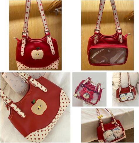 Umhje حقائب يد شفافة للنساء أحمر مزدوج الجانب منقطة غريب الأطوار أبل حقيبة كتف نزوة توي محفظة غير تقليدية in Kuwait