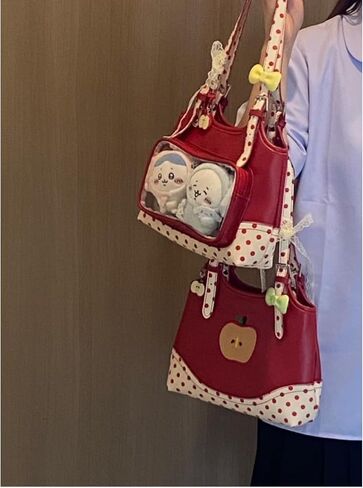 Umhje حقائب يد شفافة للنساء أحمر مزدوج الجانب منقطة غريب الأطوار أبل حقيبة كتف نزوة توي محفظة غير تقليدية in Kuwait