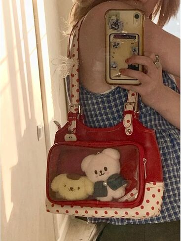 Umhje حقائب يد شفافة للنساء أحمر مزدوج الجانب منقطة غريب الأطوار أبل حقيبة كتف نزوة توي محفظة غير تقليدية in Kuwait