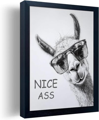 Bathroom Picture Wall Decor, Framed Black and White Bathroom Wall Art, Cheeky Llama Funny Canvas Print Painting, 10"x8" in Saudi Arabia