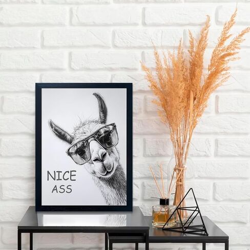 Bathroom Picture Wall Decor, Framed Black and White Bathroom Wall Art, Cheeky Llama Funny Canvas Print Painting, 10"x8" in Saudi Arabia