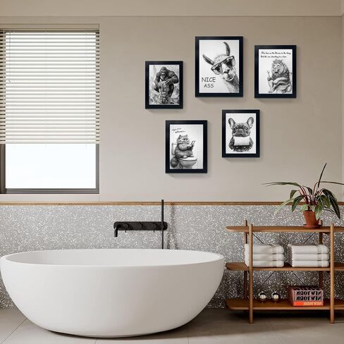 Bathroom Picture Wall Decor, Framed Black and White Bathroom Wall Art, Cheeky Llama Funny Canvas Print Painting, 10"x8" in Saudi Arabia