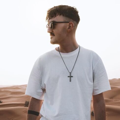 Wisbal Men's 925 Sterling Silver Gold-Plated, Silver-Plated, Black-Plated Cross Necklace with Stainless Steel Chain Women's Cross Pendant in Saudi Arabia