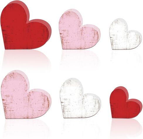 6 Pcs Valentine's Day Wooden Hearts Rustic Red Pink White Wooden Love Sign for Home Farmhouse Tiered Tray Wedding Valentines Anniversary Birthday Party Table Decorations in Saudi Arabia