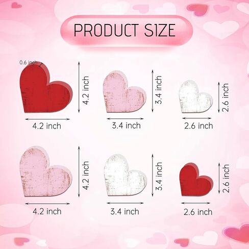 6 Pcs Valentine's Day Wooden Hearts Rustic Red Pink White Wooden Love Sign for Home Farmhouse Tiered Tray Wedding Valentines Anniversary Birthday Party Table Decorations in Saudi Arabia