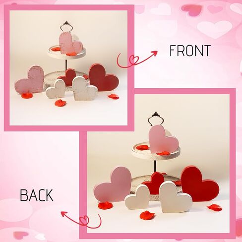 6 Pcs Valentine's Day Wooden Hearts Rustic Red Pink White Wooden Love Sign for Home Farmhouse Tiered Tray Wedding Valentines Anniversary Birthday Party Table Decorations in Saudi Arabia