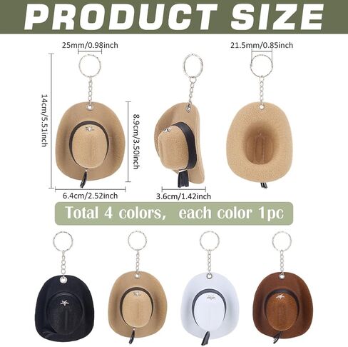 PH PandaHall 4pcs Western Cowboy Hat Keychain, Mini Hats Charm Keyring 4 Colors Soft Polyester Cowgirl Hat Shape Key Chains for Western Party Favors Gifts Crafts Christmas Halloween Home Bar Decor in Saudi Arabia