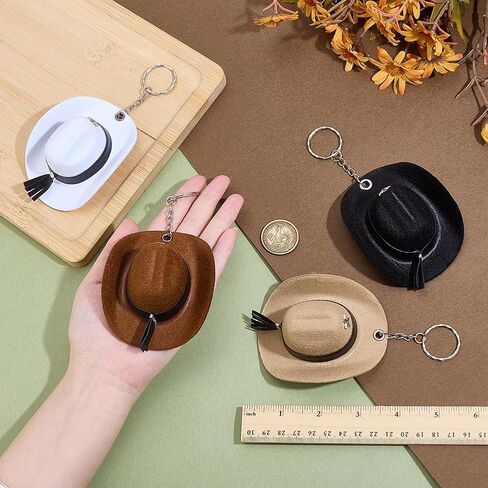 PH PandaHall 4pcs Western Cowboy Hat Keychain, Mini Hats Charm Keyring 4 Colors Soft Polyester Cowgirl Hat Shape Key Chains for Western Party Favors Gifts Crafts Christmas Halloween Home Bar Decor in Saudi Arabia