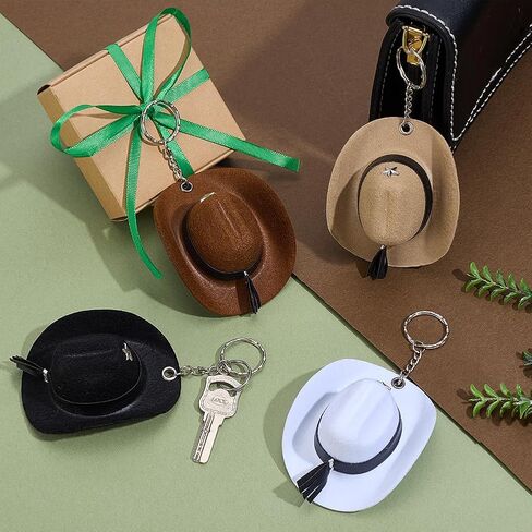 PH PandaHall 4pcs Western Cowboy Hat Keychain, Mini Hats Charm Keyring 4 Colors Soft Polyester Cowgirl Hat Shape Key Chains for Western Party Favors Gifts Crafts Christmas Halloween Home Bar Decor in Saudi Arabia