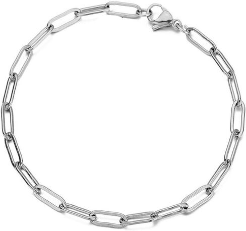 فاسق الفولاذ المقاوم للصدأ مشبك ورق سلسلة سوار الذهب الفضة اللون البيضاوي رابط لانهائي رمز بسيط الهيب البوب ​​البيضاوي مستطيل سوار مجوهرات للنساء الفتيات-الفضة in Kuwait