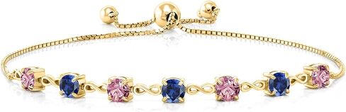 Gem Stone King 18K Yellow Gold Plated Silver Pink Lab Grown Diamond and Blue Created Sapphire Infinity Links Bracelet For Women (2.49 Cttw, Round 4.5MM, Fully Adjustable Up to 9 Inch) in Saudi Arabia