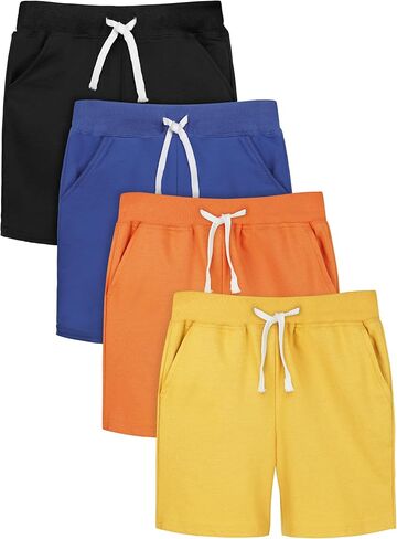 Resinta 4 Pack Toddler Boy Shorts Boys Cotton Shorts Soft Casual Elastic Waist with Pockets Drawstring Kids Summer Clothes in Saudi Arabia