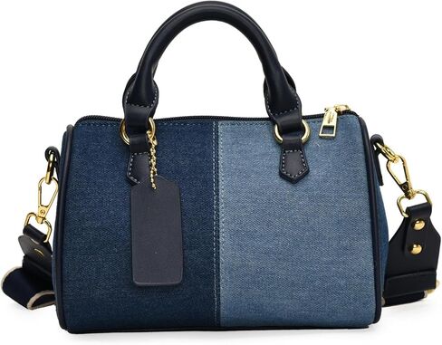 Barrel-shaped Denim MINI Handbag and Purse Women Tote Shoulder Crossbody Bag with Guitar Adjustable Shoulder Strap in Saudi Arabia