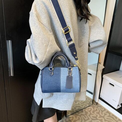 Barrel-shaped Denim MINI Handbag and Purse Women Tote Shoulder Crossbody Bag with Guitar Adjustable Shoulder Strap in Saudi Arabia