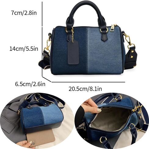 Barrel-shaped Denim MINI Handbag and Purse Women Tote Shoulder Crossbody Bag with Guitar Adjustable Shoulder Strap in Saudi Arabia