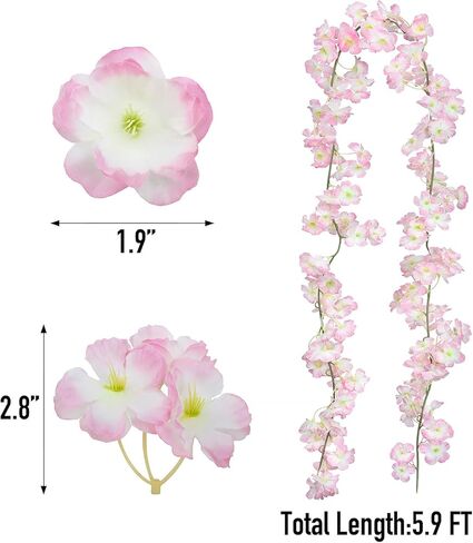 GPARK 2 حزمة / 70 بوصة / 5.9FT زهر الكرز الاصطناعي لتعليق الكروم زهرة الحرير إكليل لحفلات الزفاف ديكور الحائط الوردي الديكور الياباني الوردي الفاتح (حجم صغير) in Kuwait