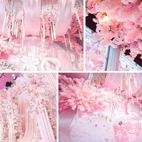 GPARK 2 حزمة / 70 بوصة / 5.9FT زهر الكرز الاصطناعي لتعليق الكروم زهرة الحرير إكليل لحفلات الزفاف ديكور الحائط الوردي الديكور الياباني الوردي الفاتح (حجم صغير) in Kuwait