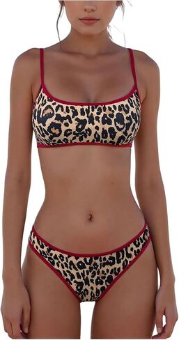 SHENHE Women's Leopard Print Triangle Bikini Sets Crisscross Back Tie Colorblock Scoop Neck Bathing Suits in Saudi Arabia