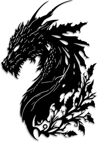 LIYOUYA Dragon ديكور حائط معدني - ديكور كهف رجل ديكور غرفة خيالي زهرة جدار الفن ديكور المنزل لغرفة المعيشة، غرفة النوم، المكتب، الفناء، الفناء، في الهواء الطلق (أسود) in Saudi Arabia