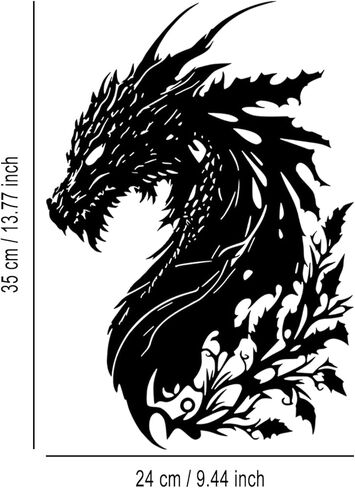 LIYOUYA Dragon ديكور حائط معدني - ديكور كهف رجل ديكور غرفة خيالي زهرة جدار الفن ديكور المنزل لغرفة المعيشة، غرفة النوم، المكتب، الفناء، الفناء، في الهواء الطلق (أسود) in Saudi Arabia