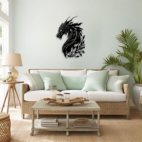 LIYOUYA Dragon ديكور حائط معدني - ديكور كهف رجل ديكور غرفة خيالي زهرة جدار الفن ديكور المنزل لغرفة المعيشة، غرفة النوم، المكتب، الفناء، الفناء، في الهواء الطلق (أسود) in Saudi Arabia