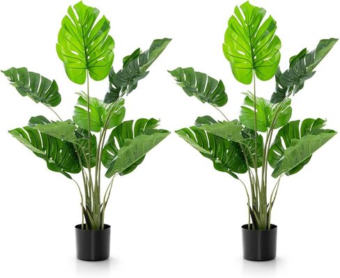 Goplus Artificial Monstera Deliciosa Plant, 4ft Tall Fake Tropical Palm Tree w/10 Pcs Different Turtle Leaves, Cement-Filled Plastic Pot, Faux Swiss Cheese Plant for Floor Home Office Decor in Saudi Arabia