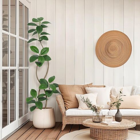 7FT Artificial Plant Rubber Tree with White Sphere Resin Planter & Stone Faux Tree Indoor Artificial Tree Tall Plant Fake Tree Tropical Large Floor Tree Real Touch for Home Decor in Saudi Arabia