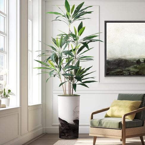 شجرة اصطناعية من SIGNWIN في زارع معاصر، شجرة حرير شجرة Dracaena المزيفة لتزيين المنزل الداخلي والخارجي - بطول 66 بوصة بشكل عام (وعاء نباتي بالإضافة إلى شجرة) in Kuwait