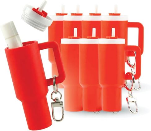 Hogg 8 pack Chap Stick Keychain Holder, Mini Tumbler Keychain Bulk, Mini Water Bottle Key Chain, 8pk Hot Pink in Saudi Arabia