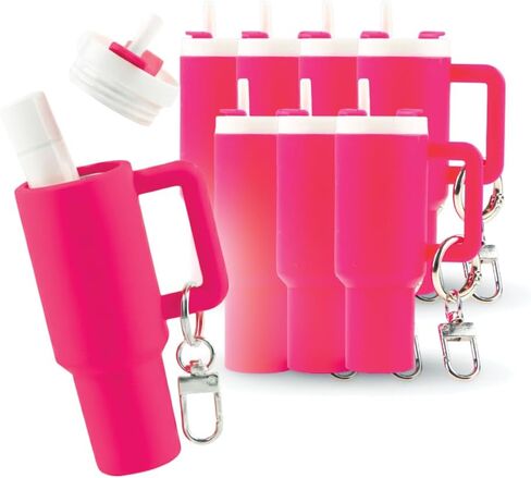 Hogg 8 pack Chap Stick Keychain Holder, Mini Tumbler Keychain Bulk, Mini Water Bottle Key Chain, 8pk Hot Pink in Saudi Arabia