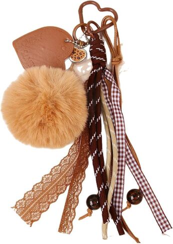 FURQNG Kawaii Plush Keychain Purse Charms Cute Brown Bag Charms for Women Handbags in Saudi Arabia