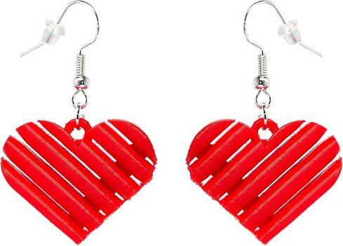 3D-Printed Heart Shaped Dangle Earrings for Women with 925 Sterling Silver French Hooks - Lightweight, Hypoallergenic, Elegant, Secure Fit, Romantic, Modern Unique Love Jewelry in Saudi Arabia