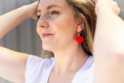 3D-Printed Heart Shaped Dangle Earrings for Women with 925 Sterling Silver French Hooks - Lightweight, Hypoallergenic, Elegant, Secure Fit, Romantic, Modern Unique Love Jewelry in Saudi Arabia