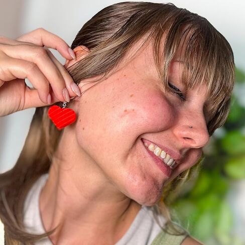 3D-Printed Heart Shaped Dangle Earrings for Women with 925 Sterling Silver French Hooks - Lightweight, Hypoallergenic, Elegant, Secure Fit, Romantic, Modern Unique Love Jewelry in Saudi Arabia