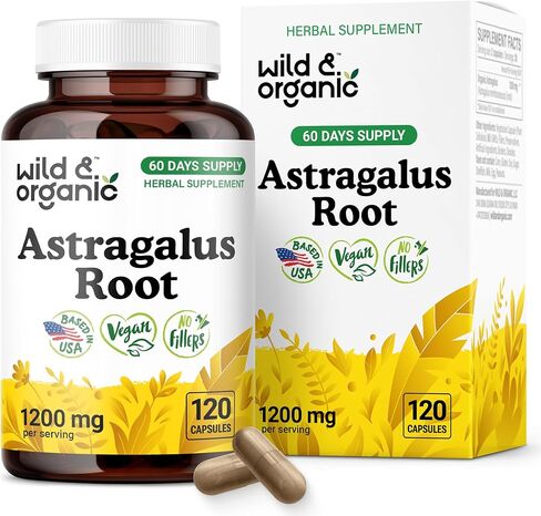Wild & Organic Astragalus Capsules 1200 mg - Immune Support - Astragalus Root Powder Supplement - 45 Days of Supply - Vegan, No Fillers, Non-GMO - 90 Count in Saudi Arabia