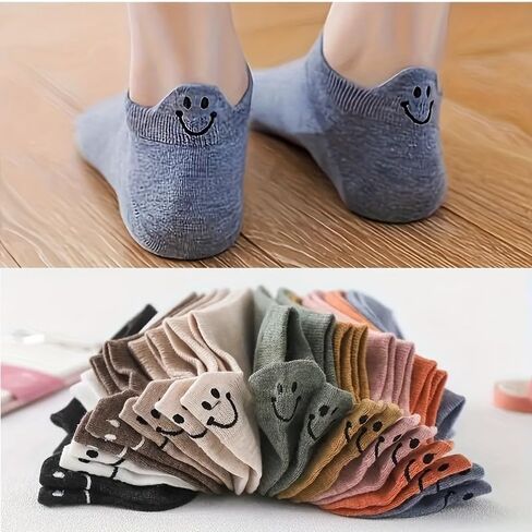 Women's Ankle Low Cut Socks 10 Pairs, Soft Embroidered Multi-Color Minimalist Breathable Daily Hosiery in Saudi Arabia